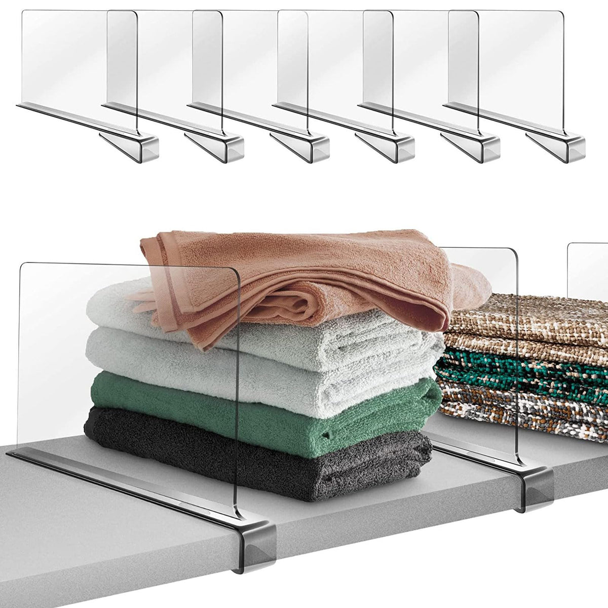 Irishom 8 Pack Clear Acrylic Shelf Dividers, Wardrobe Organiser & Separator for Clothes, Towels and Bags
