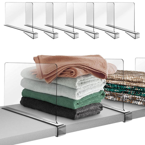 Irishom 8 Pack Clear Acrylic Shelf Dividers, Wardrobe Organiser & Separator for Clothes, Towels and Bags
