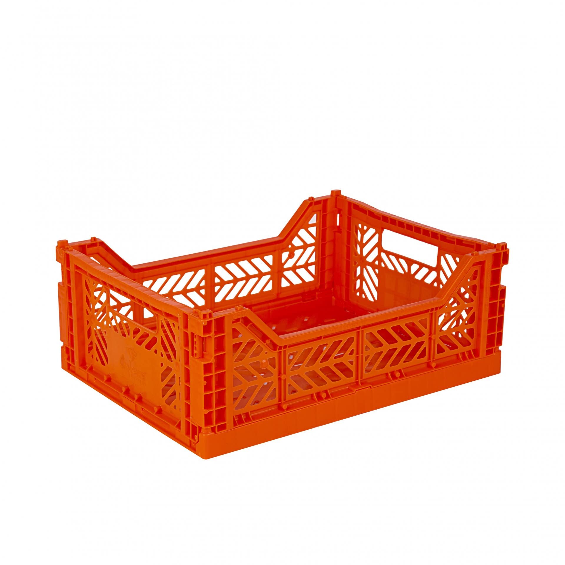 AYKASA Folding Crate, Sturdy Folding Box, Plastic, Stackable, Orange, Midi (40 x 30 x 14 cm)