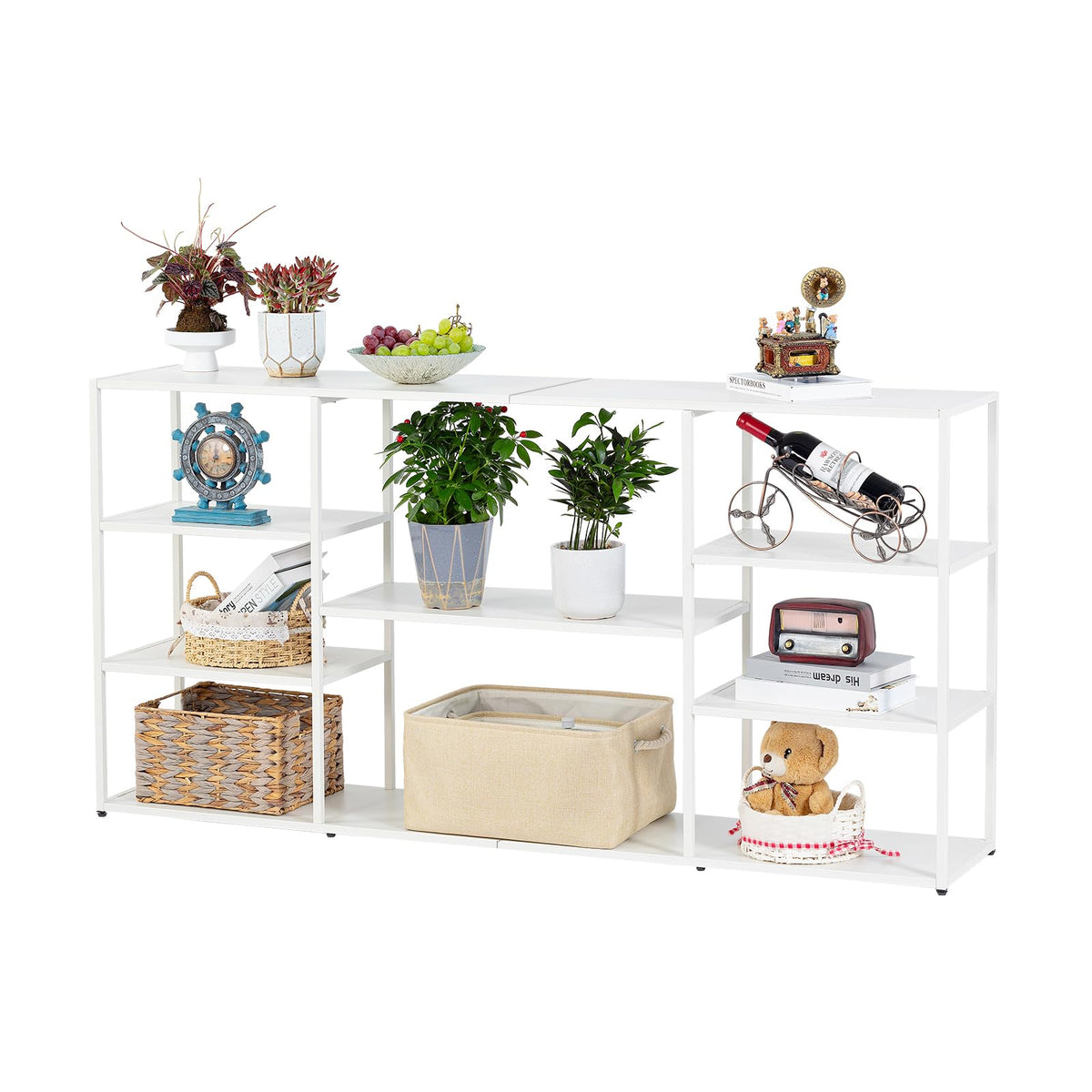 HDANI 160cm Extra Long Sofa Console Table,Narrow Modern Entryway Table Behind Couch with Storage Shelves,4 tier Shelf Bookshelf for Living