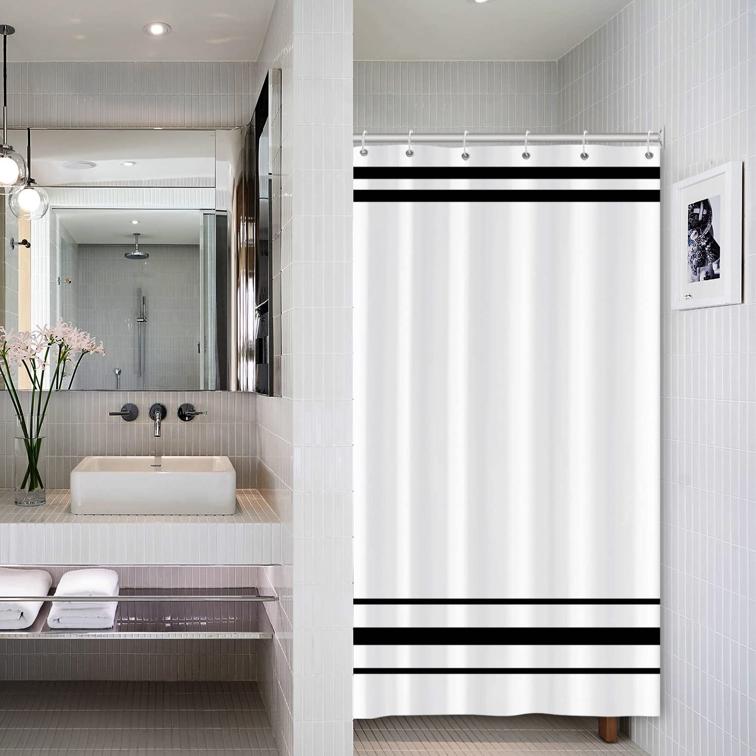 SDOTPMT 90x180cm Black and White Shower Curtain Modern Classic Black Striped Bath Curtain Rustic Farmhouse Minimalism Bathtub Curtain for Bathroom