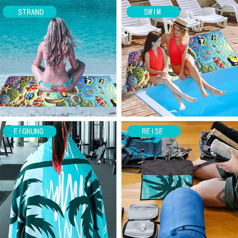 JAODFK Microfibre Beach Towel 71"X32" Quick Dry Lightweight Sand Free Extra Large Thin Towels Sea Animals Travel Essentials For Adults Womens Swim