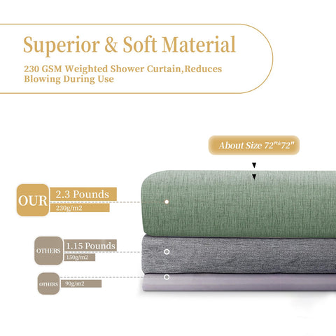 Shower Curtain, Heavy-Duty Linen-Texture Fabric Shower Curtain, Extra Soft Double-layer waterproof Shower Curtains With Smart Function Stainless