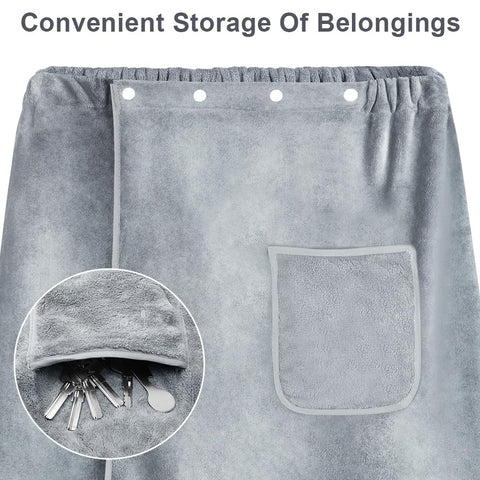 Aomig Men's Coral Fleece Bath Skirt - Adjustable Thickened Towel - Super Absorbent Spa Sauna Beach Wrap (80x150cm)