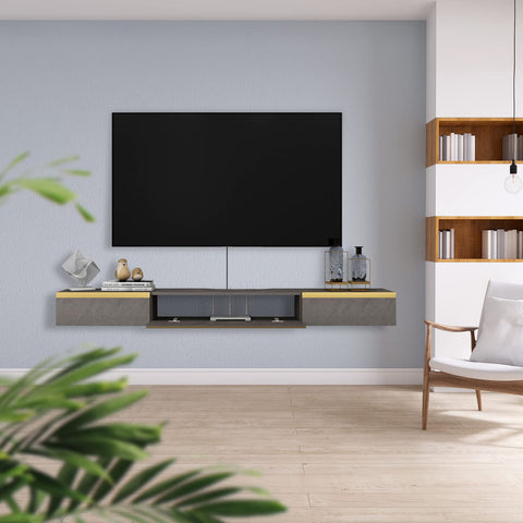 Pmnianhua Floating TV Unit, Wall Mounted TV Cabinet, Floating Shelves with 3 Doors