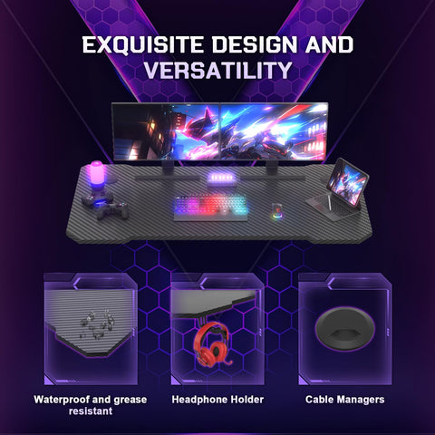 JUMMICO Gaming Desk 120 x 60 cm, Z Shaped Gaming Table Computer Desk PC Gamer Desk for Home Office, Gaming Desk with Headphone Hook, Black