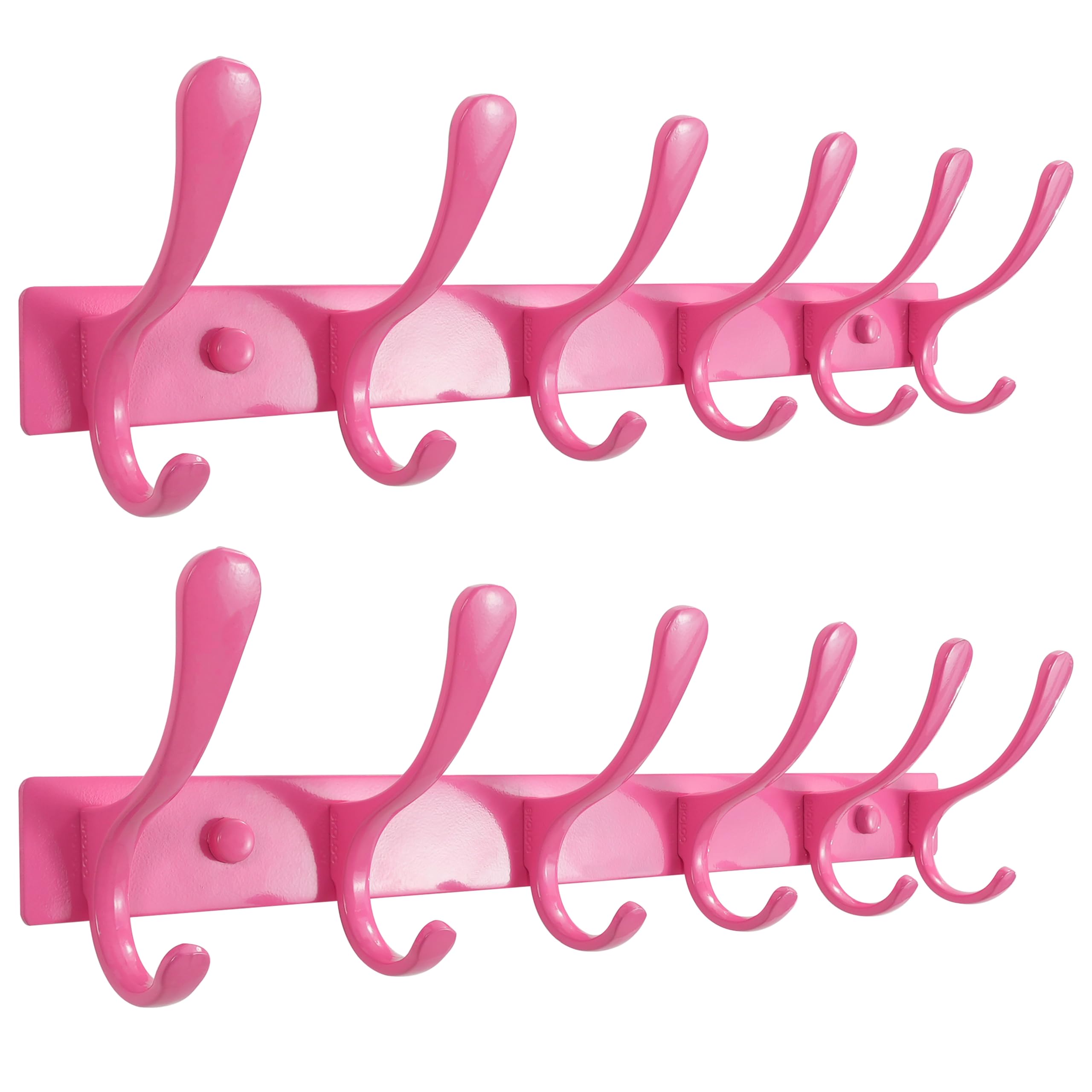 SKOLOO Coat Rack Wall Mounted - 6 Hooks, Pack of 2, Heavy Duty, Stainless Steel, Metal Wall Coat Hanger, Sturdy Wall Hooks for Hanging Coat, Jacket