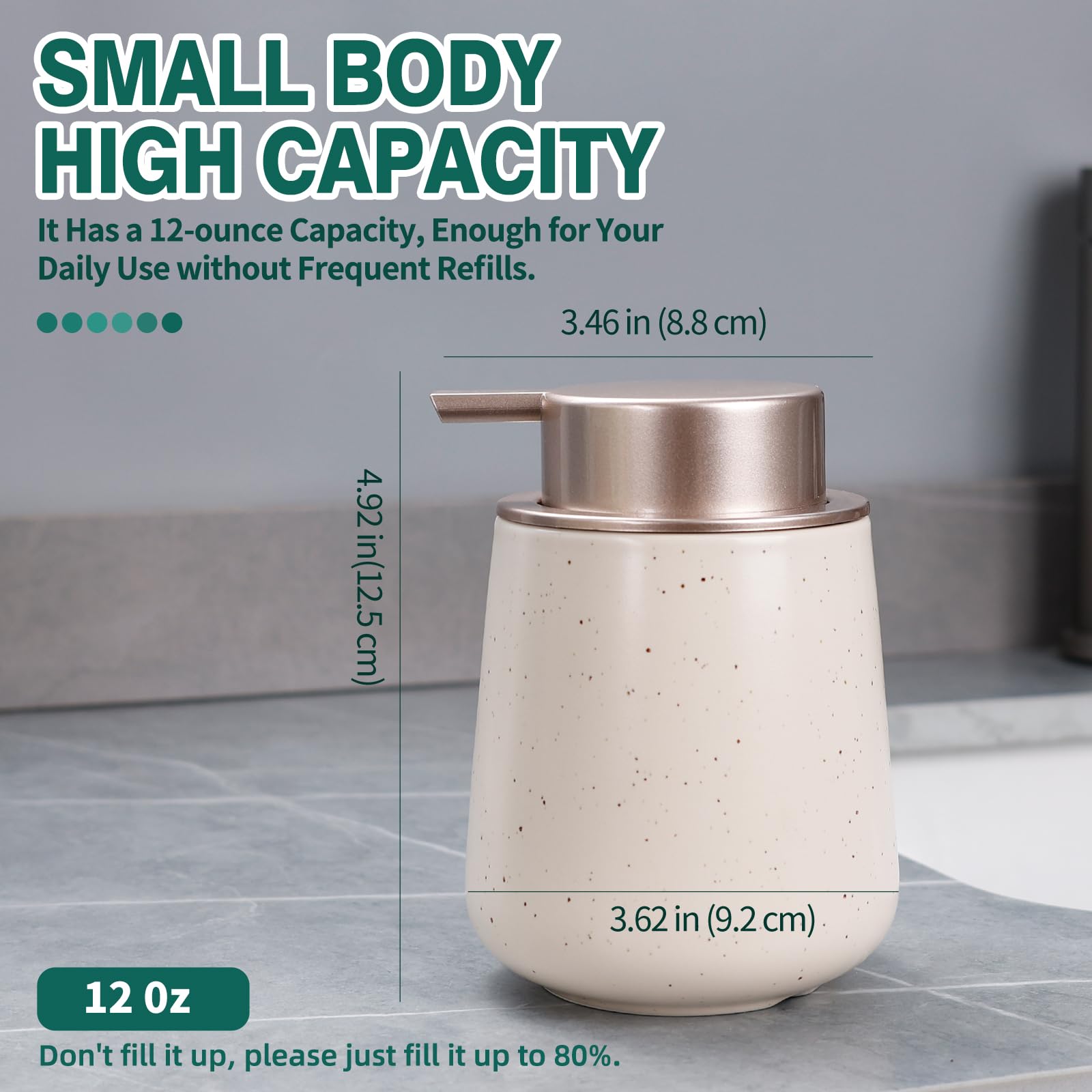 Bosilunlife Hand Soap Dispenser - 12Oz Ceramic Soap Dispenser