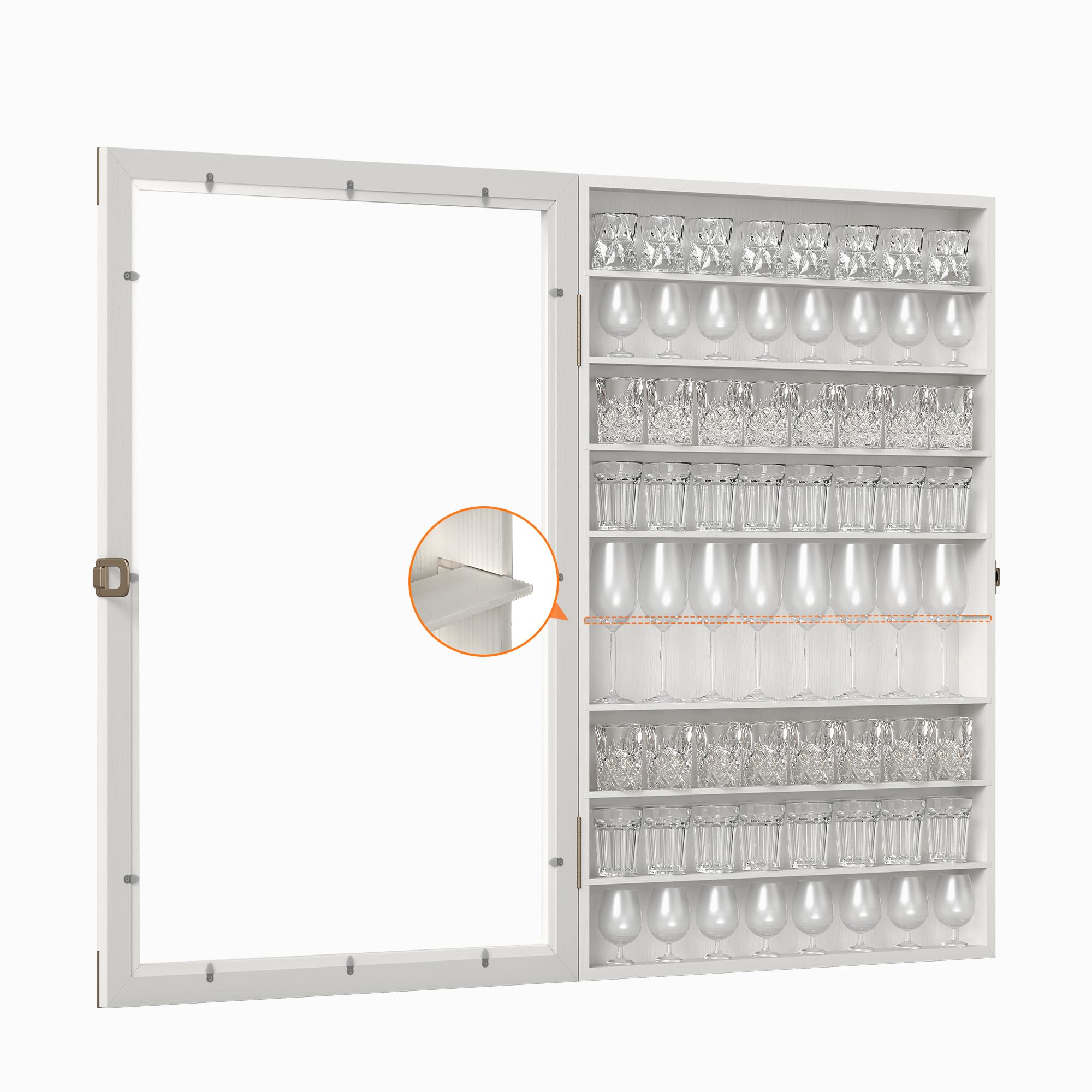 tonchean Shot Glass Display Case Lockable 72 Slots Wooden Display Cabinet