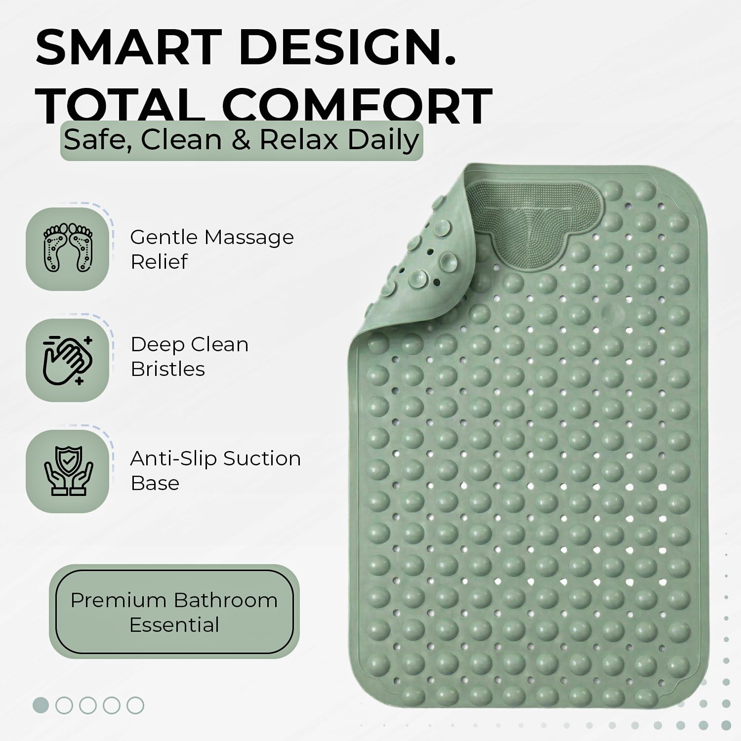 Rugs Garden Massager Foot Shower Bath Mats - Washable Non Slip Anti Mould Rubber Bathmat with Suction Cups for Bathtub and Bathroom (Green, 40x70 cm)