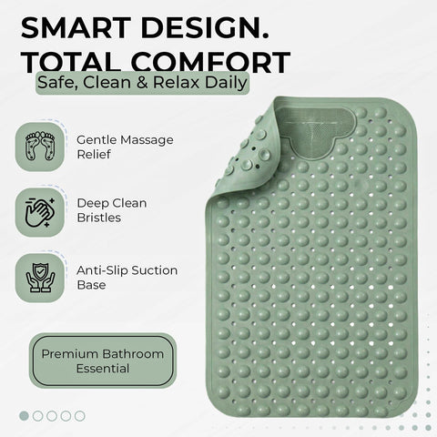 Rugs Garden Massager Foot Shower Bath Mats - Washable Non Slip Anti Mould Rubber Bathmat with Suction Cups for Bathtub and Bathroom (Green, 40x70 cm)