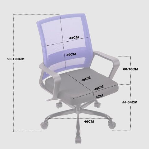 T-THREE.Adjustable office chair, ergonomic mesh swivel seat, with lumbar support, height adjustment, 360° rotation, and tilt function