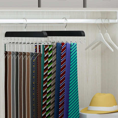 Tie Rack & Belt Hanger 2 in 1 Tie Hanger Space Saving 20 Hooks Hangers for Closet Max 30 Belts with 30 Ties Capacity