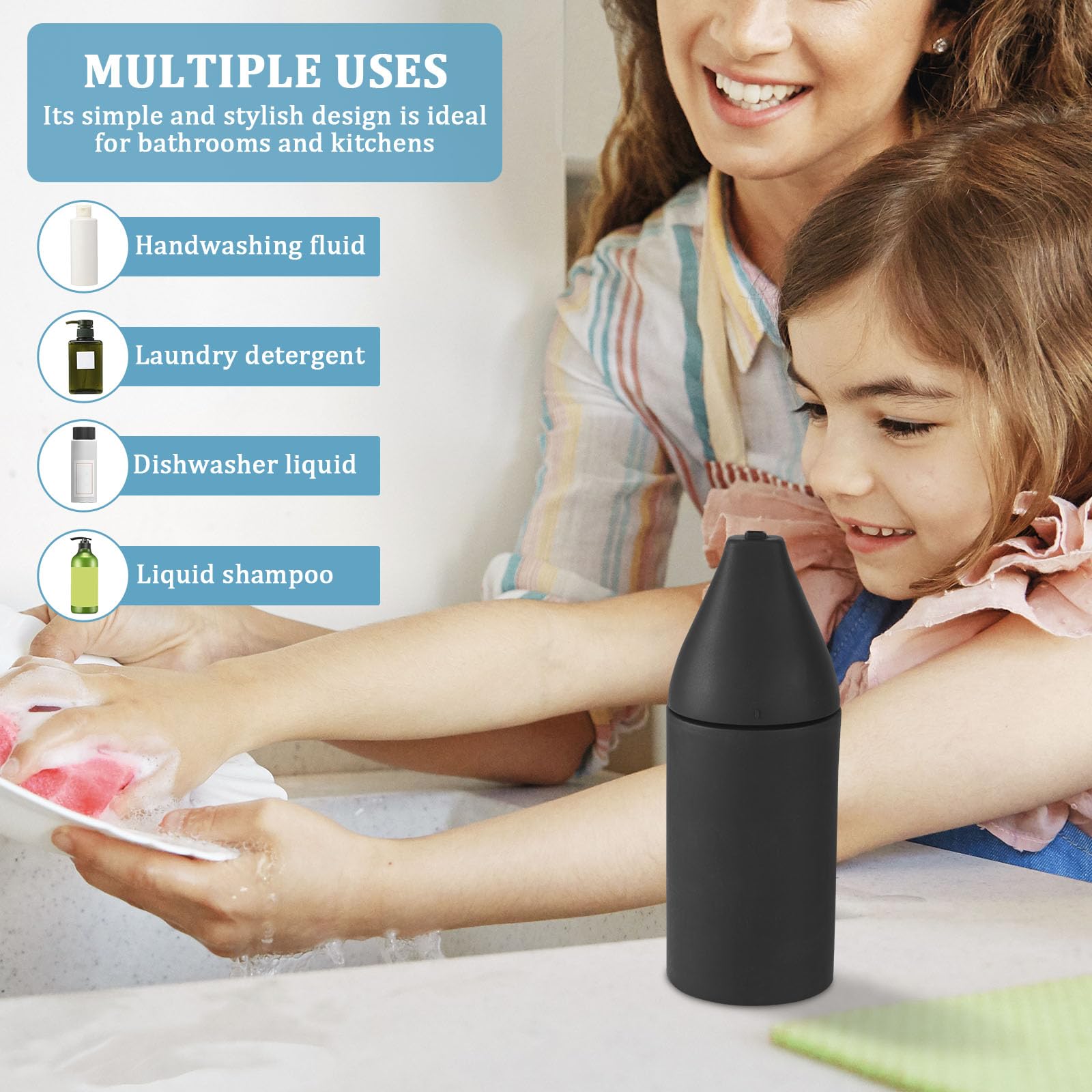200ml Silicone Dish Soap Dispenser, Refillable Squeeze Bottle for Kitchen