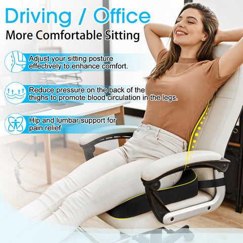 Yotako Car Seat Cushion - Memory Foam Height Booster for Driving Office Chair, Ergonomic Coccyx Cushion for Sciatica, Tailbone & Back Pain Relief