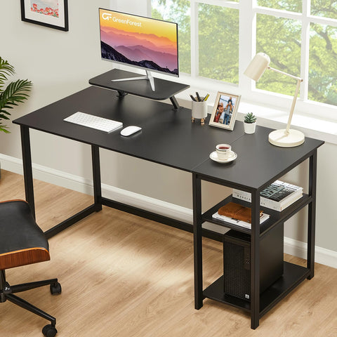GreenForest Office Desk 140cm with Monitor Stand, Black