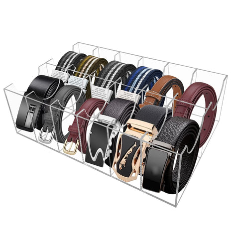 YEXEXINM Acrylic Belt Organizer, 12 Compartments Belt Storage Holder, Clear Belt Display Storage Box