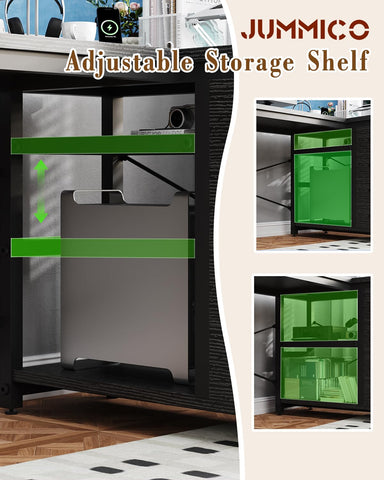 JUMMICO L Shaped Desk with 4 Drawers,140x80cm Computer Corner Desks with Power Outlets & USB Charging Port