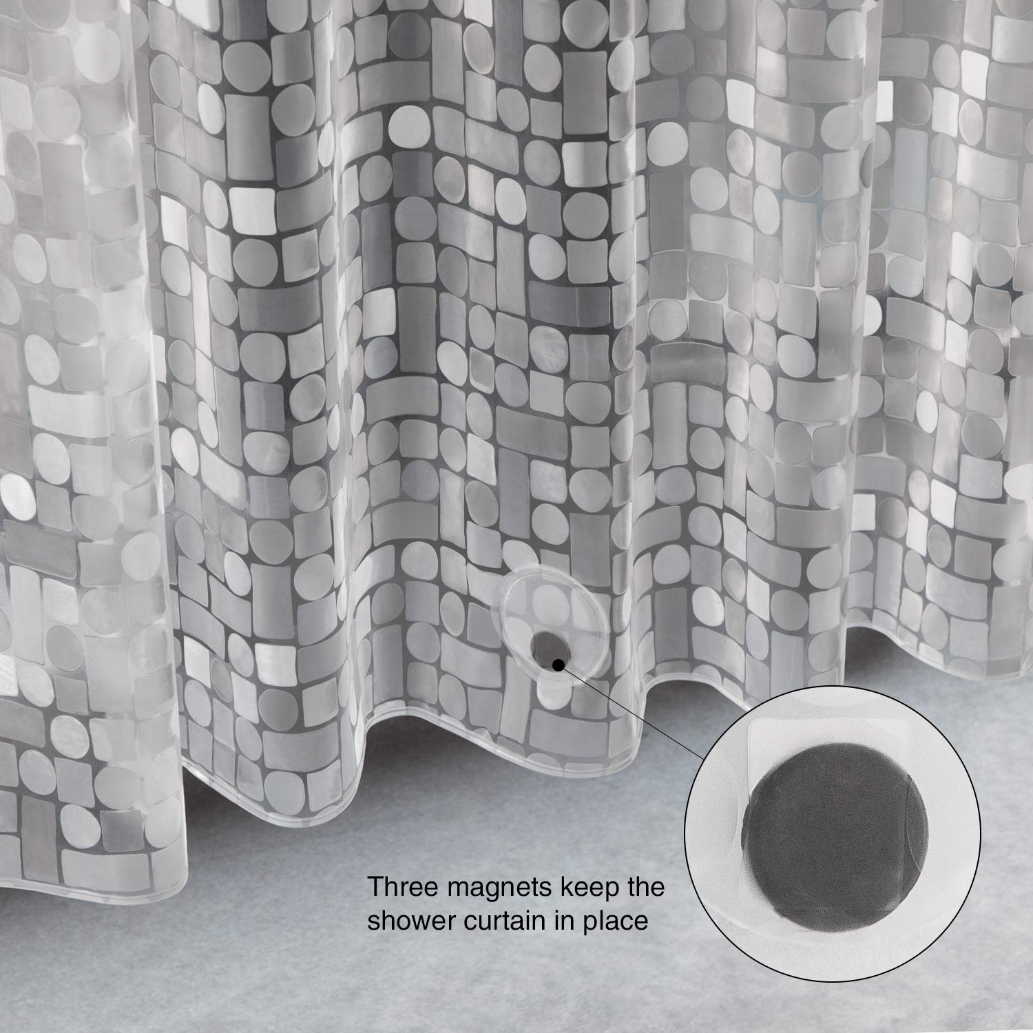 WELTRXE Shower Curtain Mould Proof Resistant, Waterproof Shower Curtains Liner, Heavy Duty EVA Bathtub Curtain with Magnets and Hooks, Weighted Hem