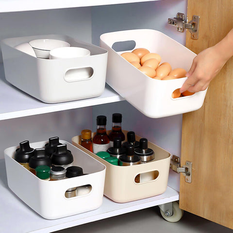 MAHIONG 15 PCS White Plastic Storage Boxes, 25 x 16.5 x 10cm White Storage Baskets with Handle, Kitchen Cupboard Organiser