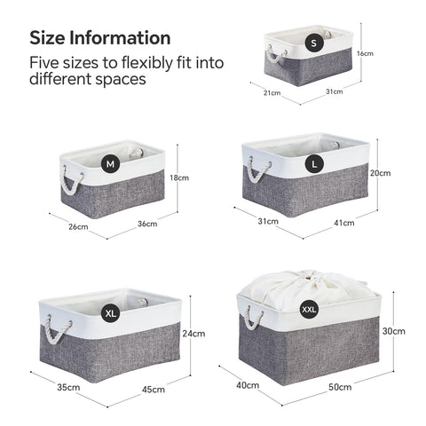 Mangata Set of 3 Soft Fabric Storage Baskets with Rope Handles, 41x31x18 cm, Rectangular Shelf & Wardrobe Organiser Boxes