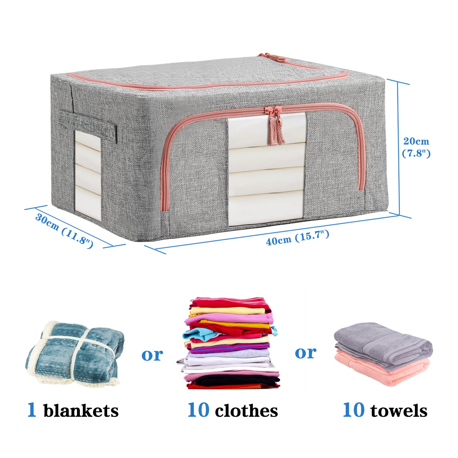 FUSACONY Closet Organizers and Storage, Foldable Oxford Cloth Steel Frame Box,2 Pack,Clear Window & Carry Handles, Waterproof