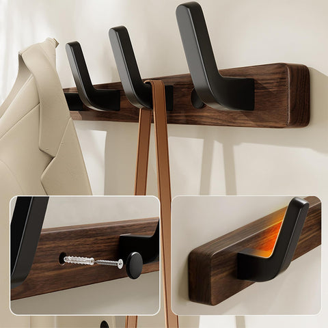Lxoraziy Wall-Mounted Coat Rack - Walnut Coat Rack Hook, Heavy Duty Wooden Wall Coat Hanger with 5 Coat Hooks for Hanging Coats, Hats, Clothing