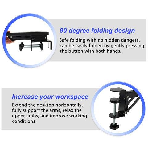 shaojian Desk Extender Tray 25x17.5cm Ergonomics Desk Arm Rest 90° Foldable Computer Keyboard Tray Clamp On Desk