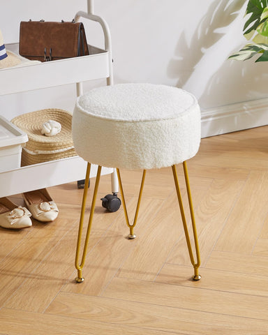IBUYKE Makeup Vanity Stool Chair, Teddy Velvet Footrest, White WBD009W