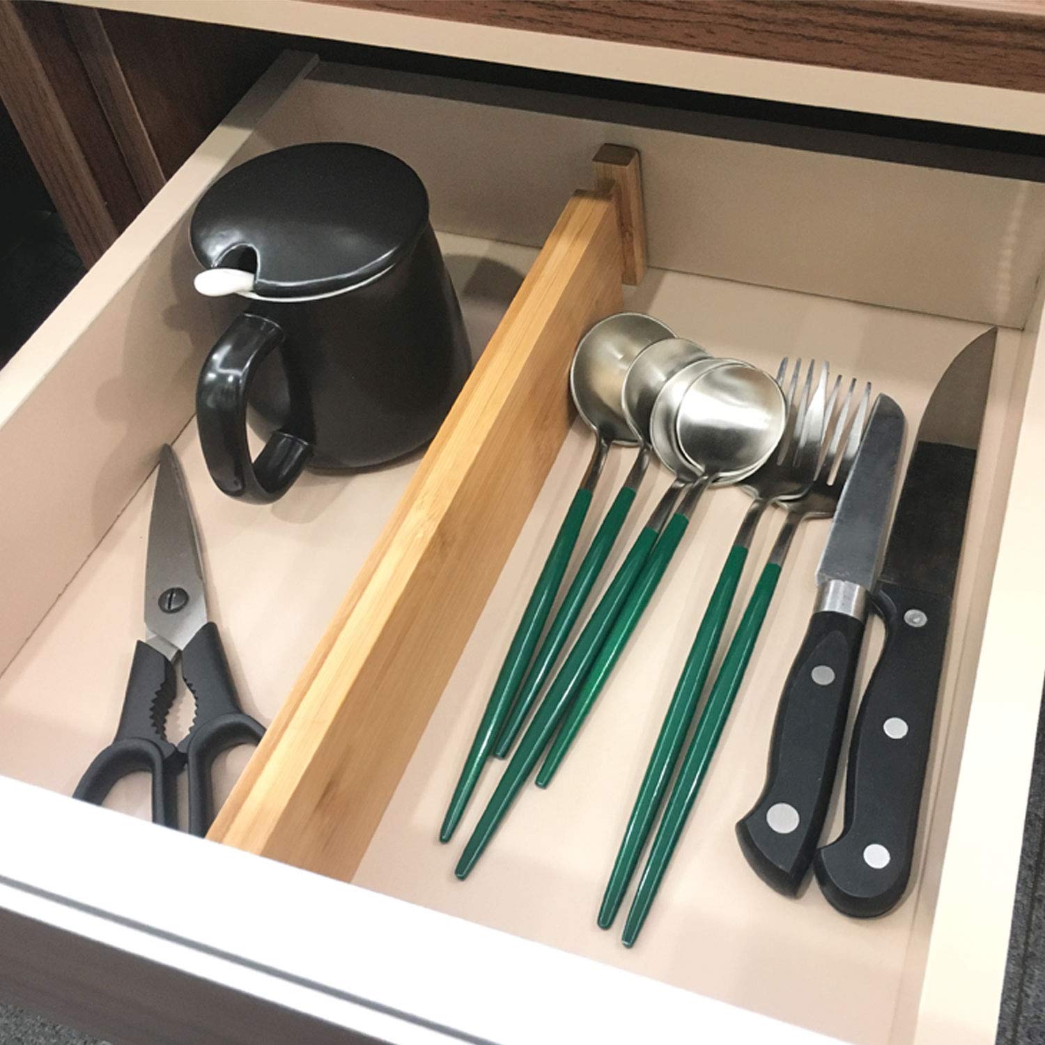 VaeFae Bamboo Drawer Dividers 6-Pack, Adjustable Kitchen Drawer Organisers
