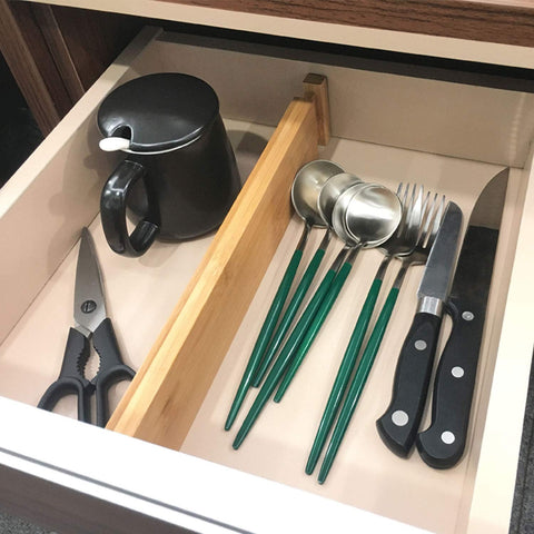 VaeFae Bamboo Drawer Dividers 6-Pack, Adjustable Kitchen Drawer Organisers