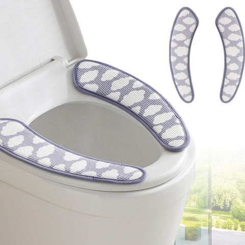 Thick and Warm Toilet Seat Cover – Washable, Reusable Cushion with TPR Adhesive & Cloud Pattern for Extra Comfort & Insulation (Blue)