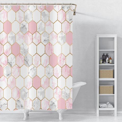 ASDCXZ Shower Curtain Marble 180x200 cm, Modern Light Luxury Pink Gold Grey Marble Optic Bathroom Shower Curtains Washable Polyester Textile