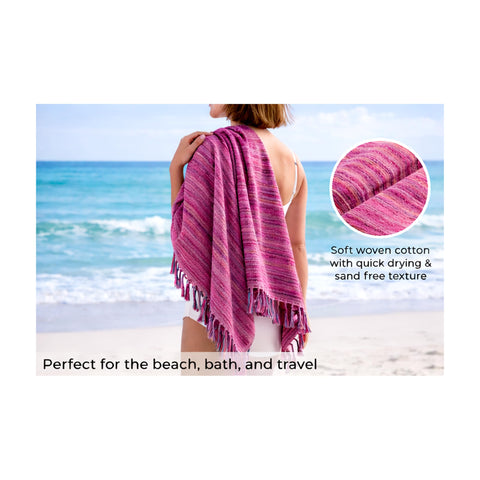 WEFLORIA Turkish Cotton Peshtemal Towel, Lightweight Quick Dry Beach Towel, Soft Travel Hammam Towel for Bath, Spa, Pool and Gym, Purple Striped