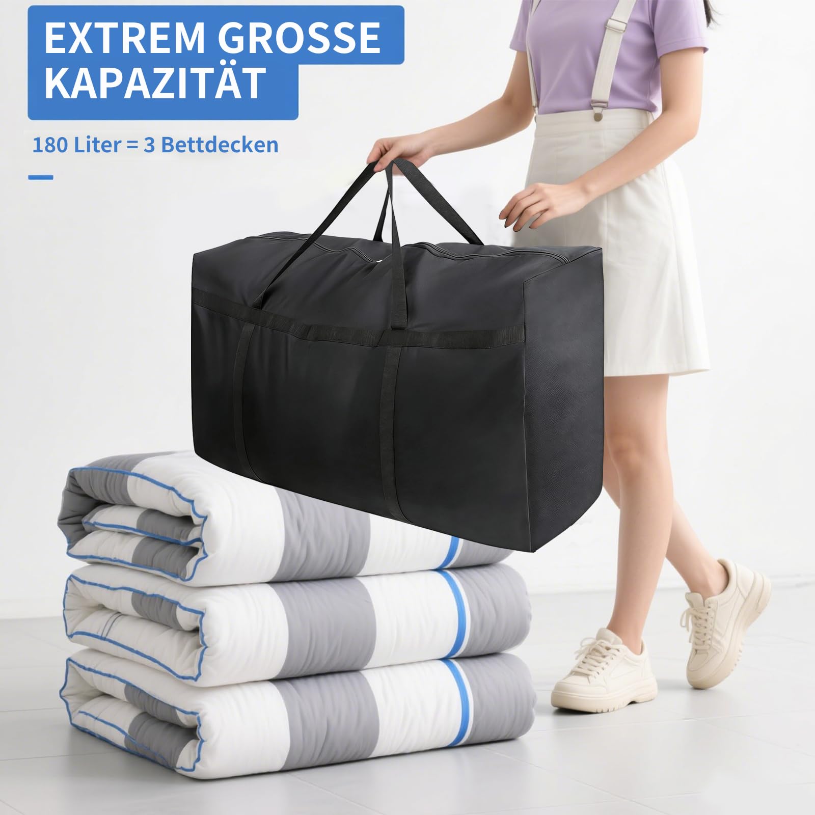 Pabbyeey 2 Pack Moving Bags 180L Foldable Storage Bags with Zipper