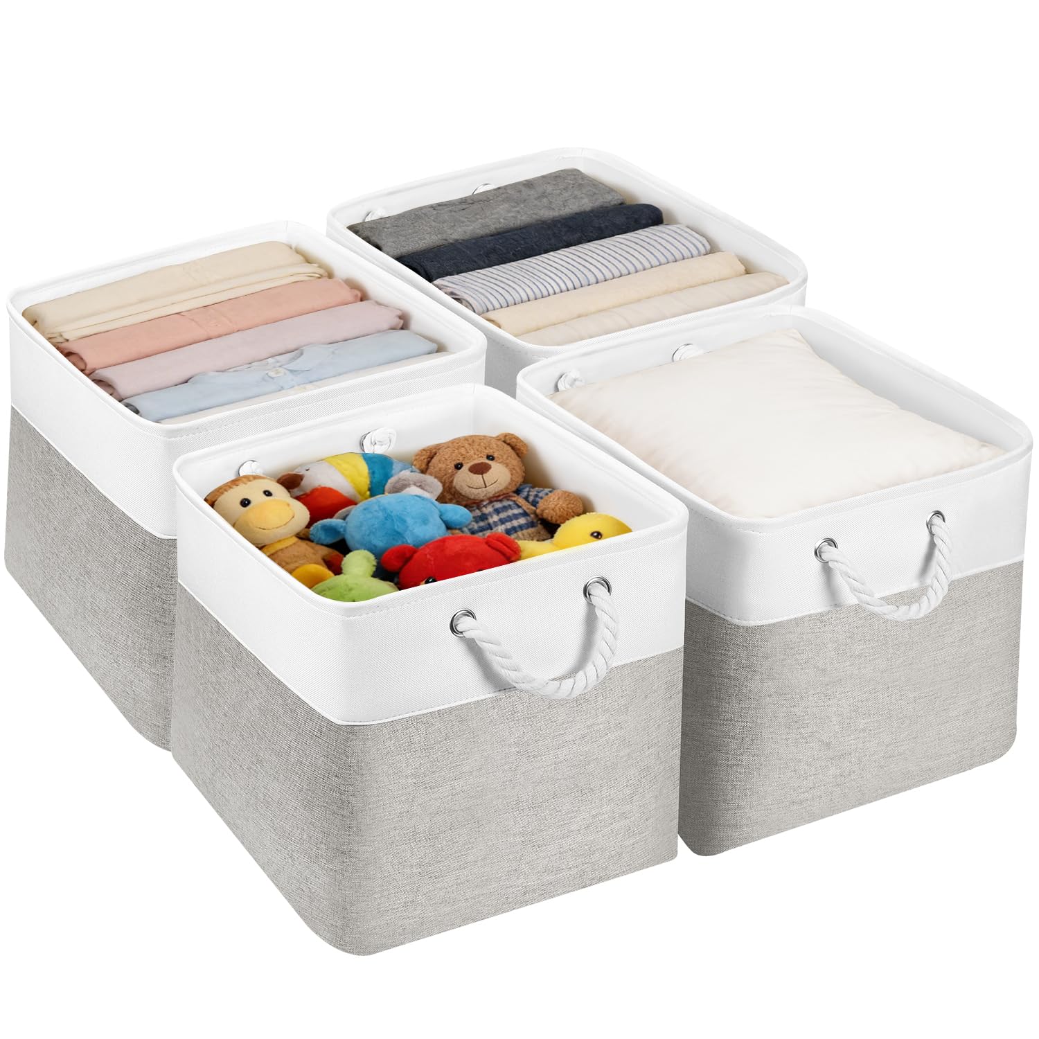 JUNLAI 4 Pack Fabric Storage Boxes, Kallax Storage Boxes 33 x 38 x 33 with Handles, Foldable Large Storage Pink Basket for Office & Home, Book