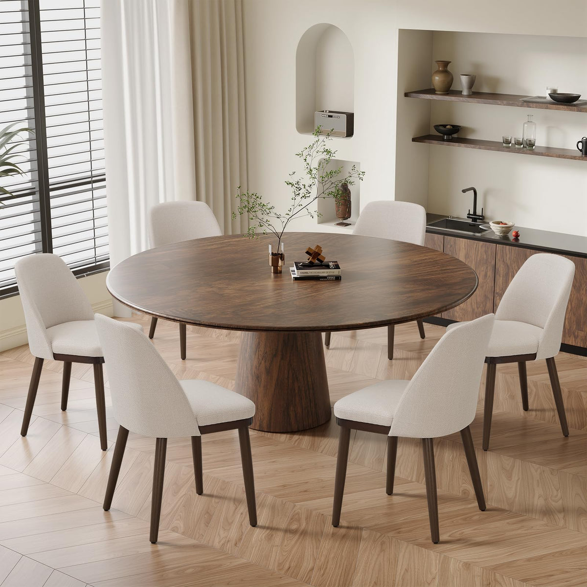 MALOL Thick Wood-base Dining Chairs Set of 6, Upholstered Kitchen Chairs with Solid Wood Legs and Thick Seat Cushion