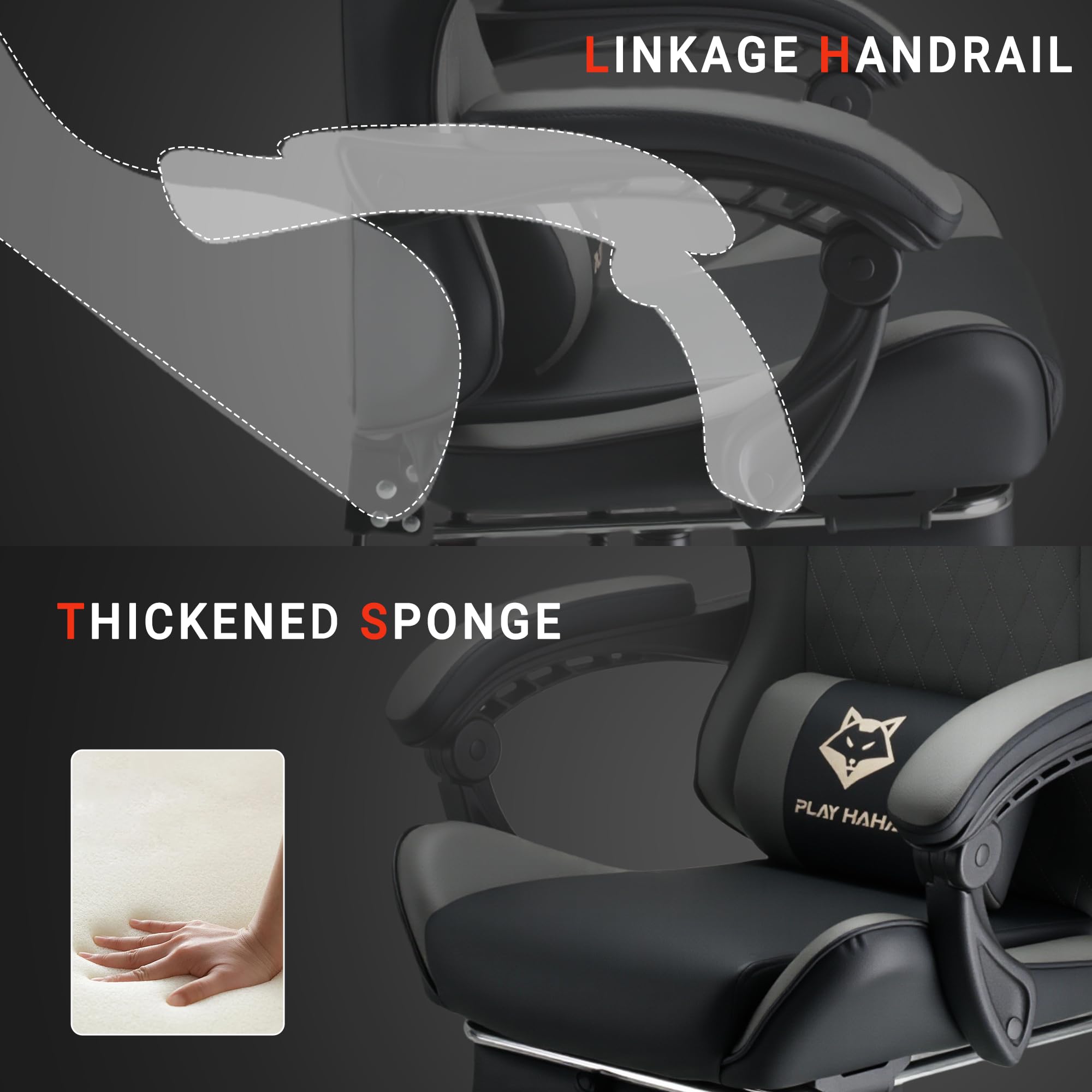 play haha Gaming Chair Ergonomic Reclining Seat With Footrest Adjustable Headrest And Lumbar Cushion High Back Support Padded Armrests Faux Leather