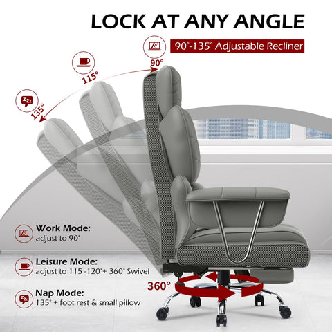 naspaluro High Back PU Leather Ergonomic Computer Recliner, Big Tall Executive Desk Office Chair with Armrests/Footrest