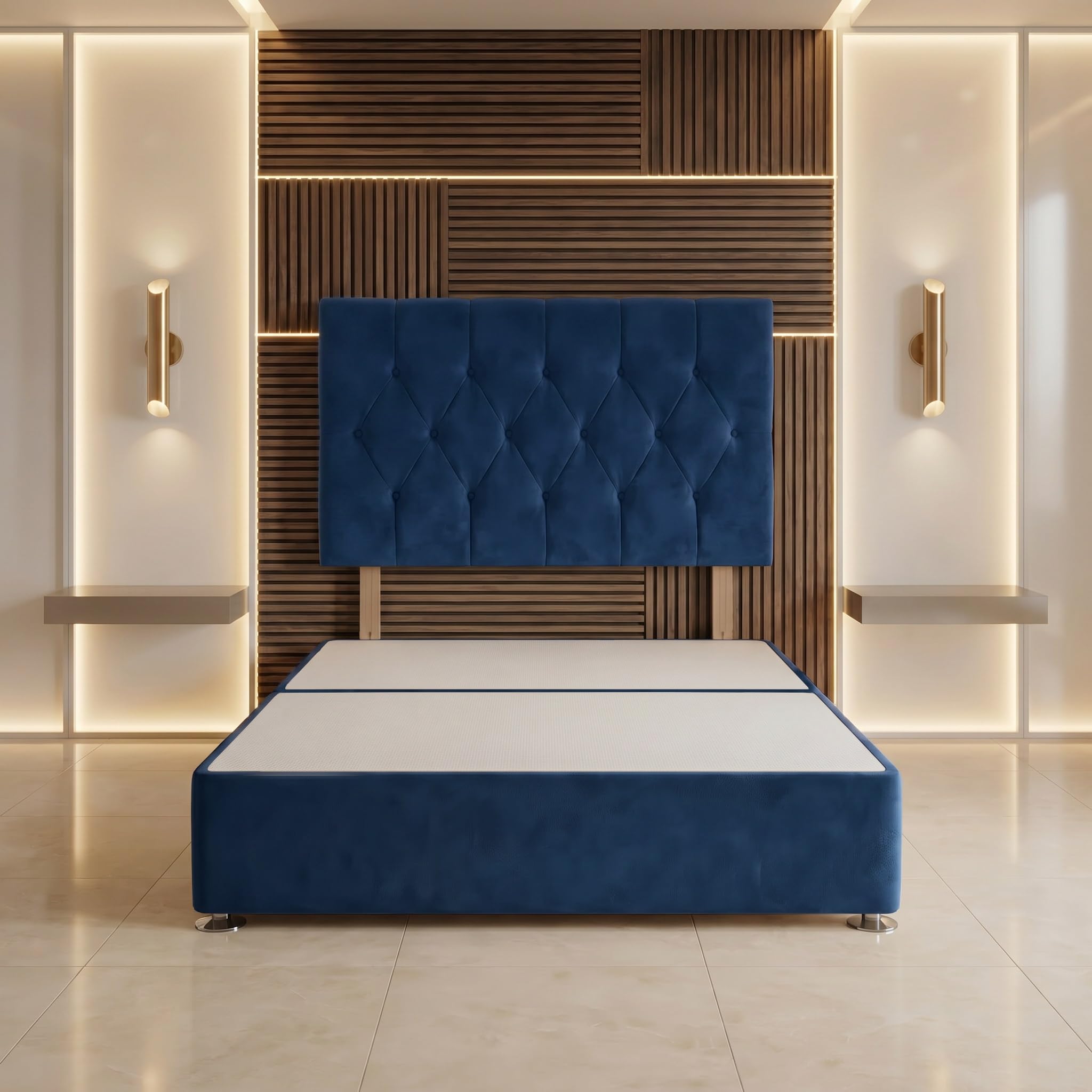 Bed Centre Ziggy Plush Single Divan Base 30" Headboard, Navy, 0 Draw