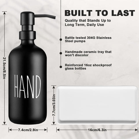 Glass Soap Dispenser Set: Modern Kitchen Sink Soap Dispenser Set of 2 with Ceramic Tray 500ML/17oz Bathroom Hand Wash Bottles,for Liquid Hand Soap