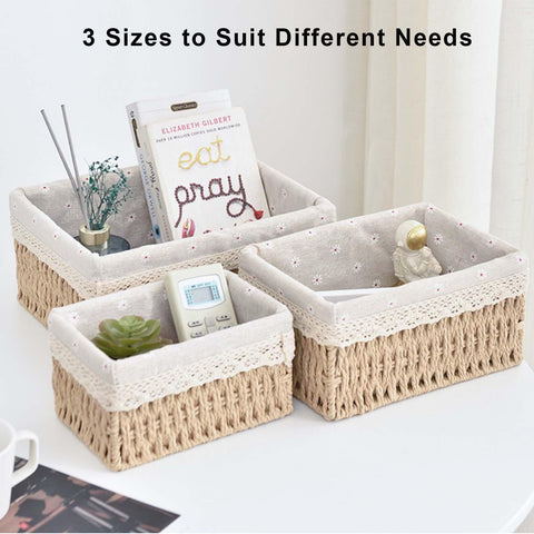 PALUDO Set of 3 Storage Baskets, 3 Sizes Wicker Bathroom Basket, Small Natural Paper Rope Changing Basket, Woven Hamper Baskets for Shelves