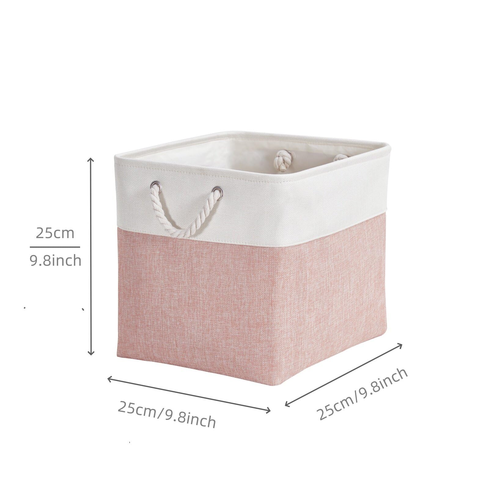 Mangata Fabric Storage Boxes, 25x25x25cm Cube Storage Boxes for Organizing Clothes Shelf Nursery Home Closet(Pink/White, Set of 4)