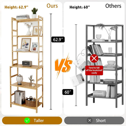 EIUTQRU Bamboo Living Room Bookcases, 6 Tier Standing Ladder Shelf Bookshelf, Multifunctional Narrow Shelving Unit Storage Rack for Garage, kitchen