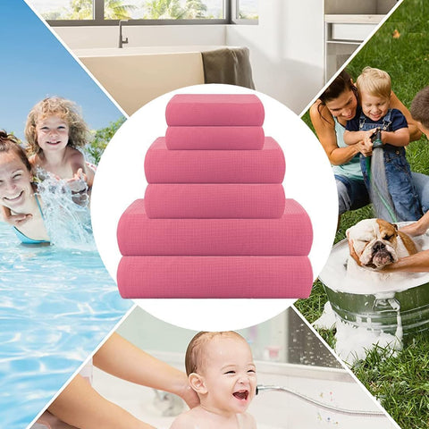 CASA COPENHAGEN Waffle Terry 6-piece set, cotton, extra large, luxurious, pink, 2 bath towels XL, 70 x 140 cm, 2 large hand towels, 50 x 80 cm