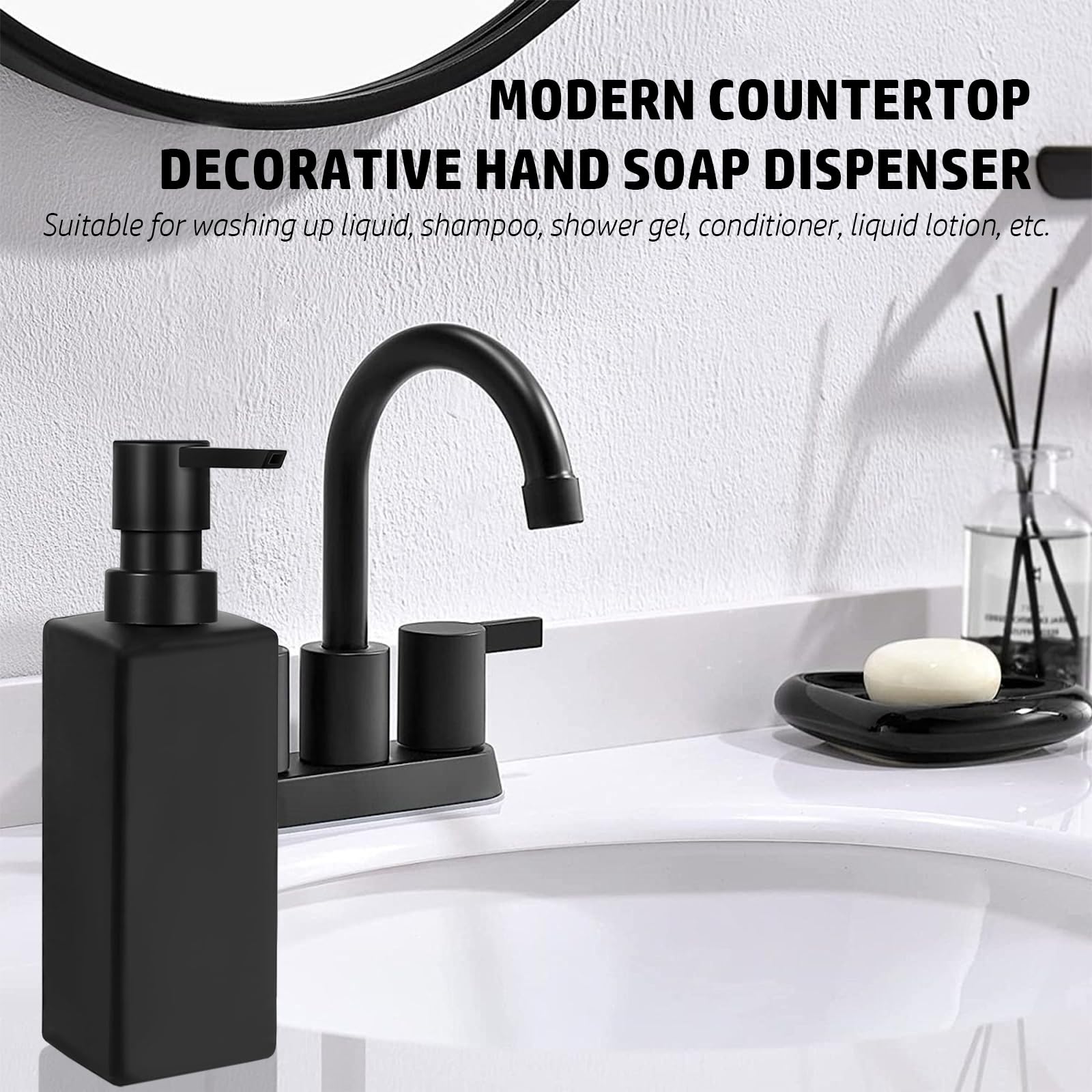 Guokanfly 350ml Black Soap Dispenser, Bathroom Glass Shower Gel Dispenser