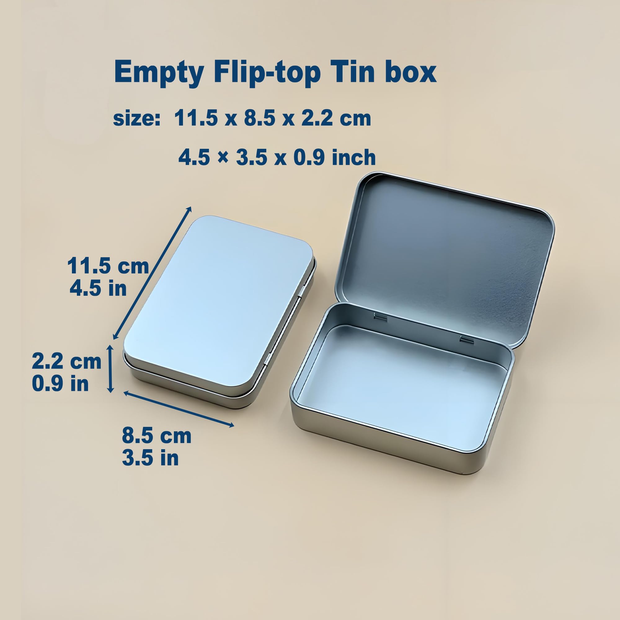 Forever bene 12 Silver Metal Tins with Hinged Lids, 12 Pieces, Silver, each piece measures 11,5 × 8,5 × 2,2 cm