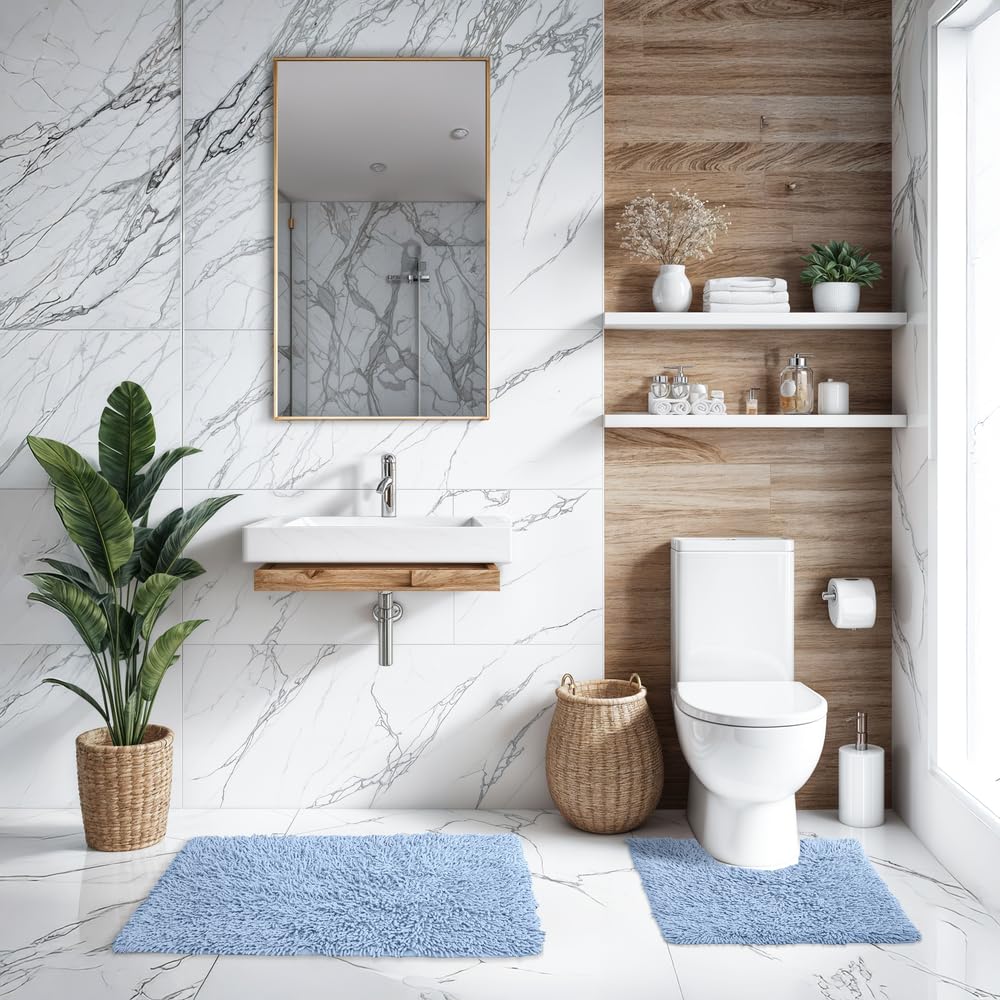 Emma Barclay Tumble Twist Pure Cotton 2pc Bath set in Blue - Mat 50x80cm / Pedestal 50x40cm