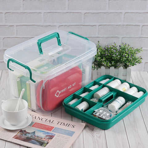Gloreen Empty First Aid Organizer Box, Clear Medicine Storage Box with Lid