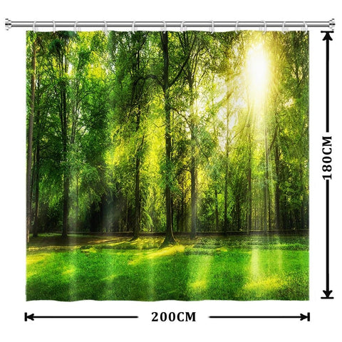 Xiaoterna Tropical Jungle Shower Curtain Green Forest Nature Landscape Sunshine Bathroom Curtain Spring Jungle Rainforest Mould Proof Washable Shower